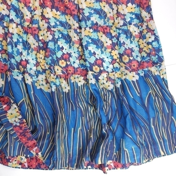 Johnny Was Blue Pink Boho Maxi Rayon Silk Floral Skirt Sz Xs - Picture 12 of 13